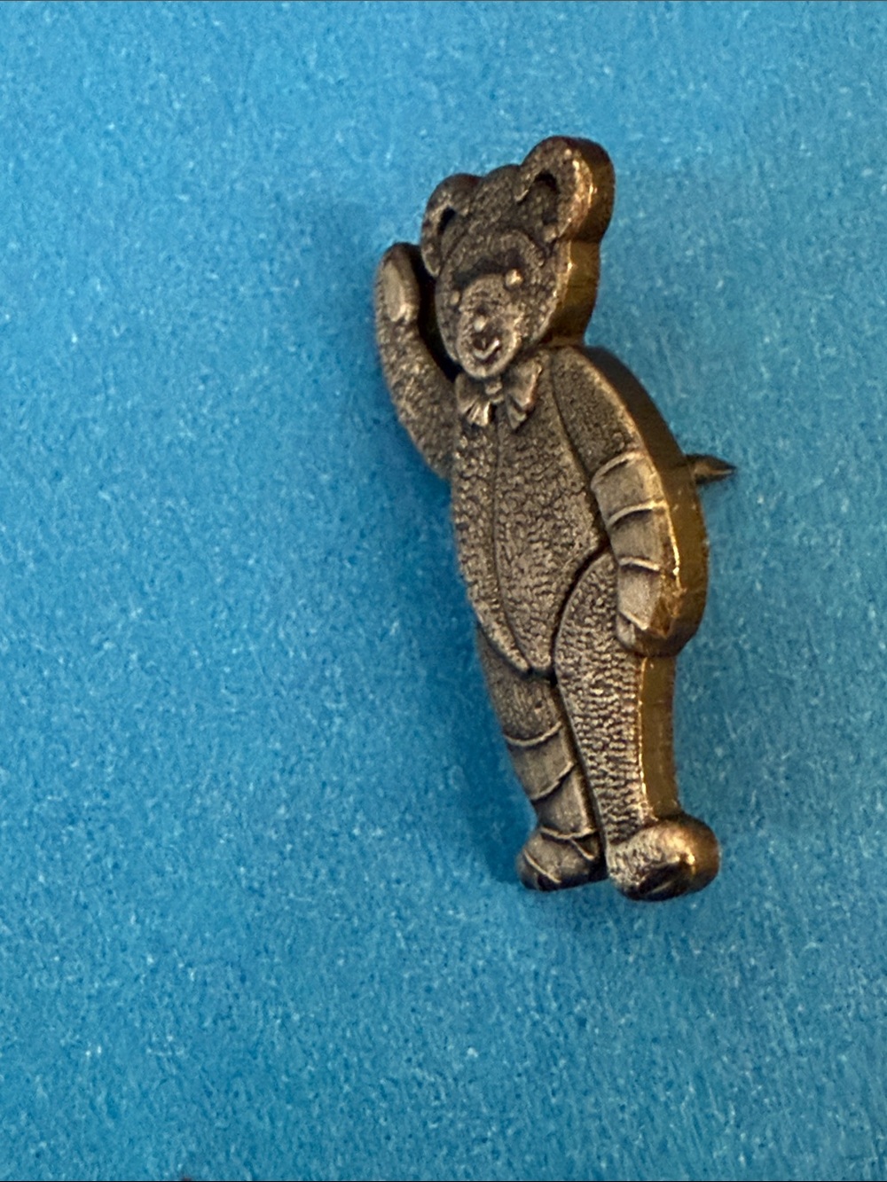 Vintage Signed Teddy Bear Pin - Pewter Tone